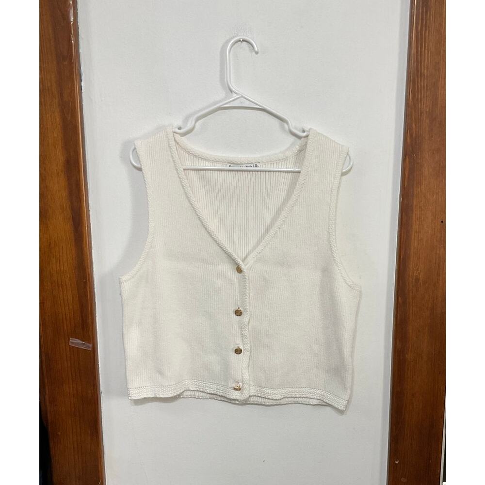 ABERCROMBIE & FITCH White Mara Sleeveless Knit Vest Gold Tone Buttons Size XL - Picture 3 of 7